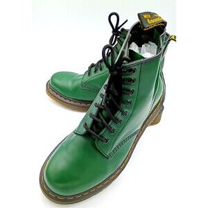 Dr Doc Martens 1460 Green Smooth Leather 8-Eye Combat Boots UK 7 Mens 8 Womens 9
